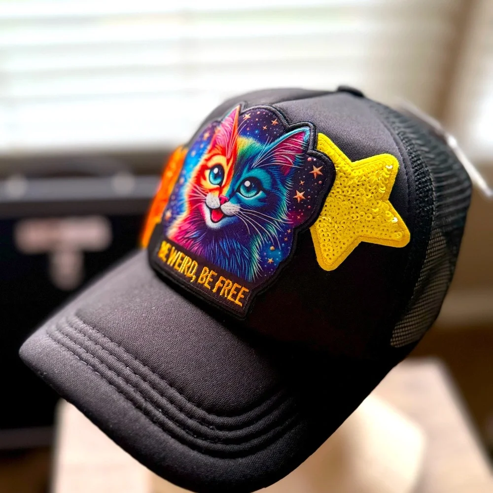 Galactic Cat “Be Wierd” Black Trucker Hat